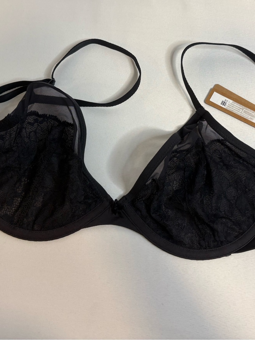 NWT SKIMS Lace Unlined Demi Bra Onyx Black 32DD
